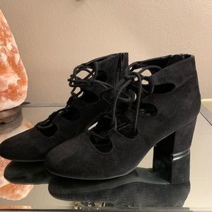 Lace up black heels